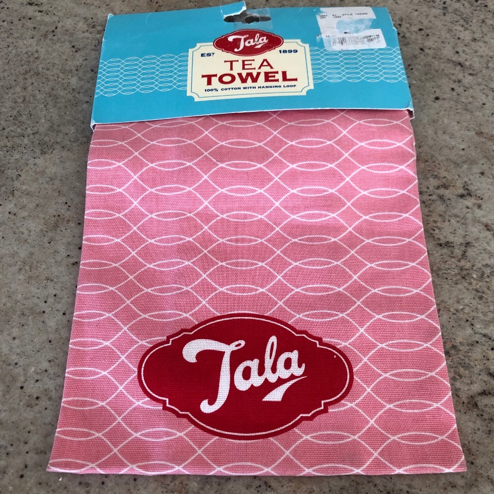 NWT! Retro Tala Tea Towel /Dish Towel Retro Pink & White